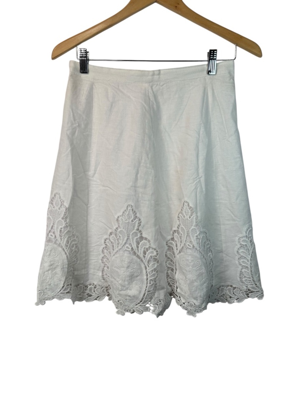 Lucy + Laurel White Linen Lace Trim A Line Skirt Lined Cottagecore 6 - Picture 2 of 15